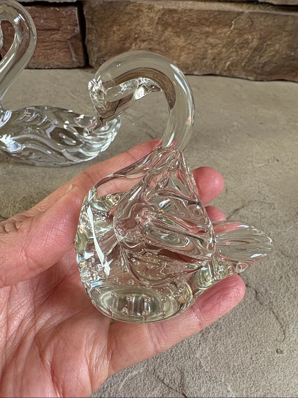 Set of 3 clear blown glass swans